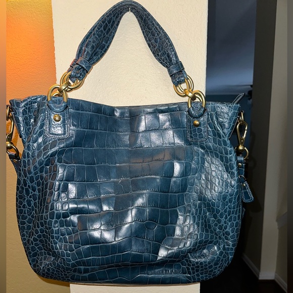 Coach Kristin Large Embossed Expandable Croc Crossbody Tote Denim Blue 16795 - Picture 4 of 16